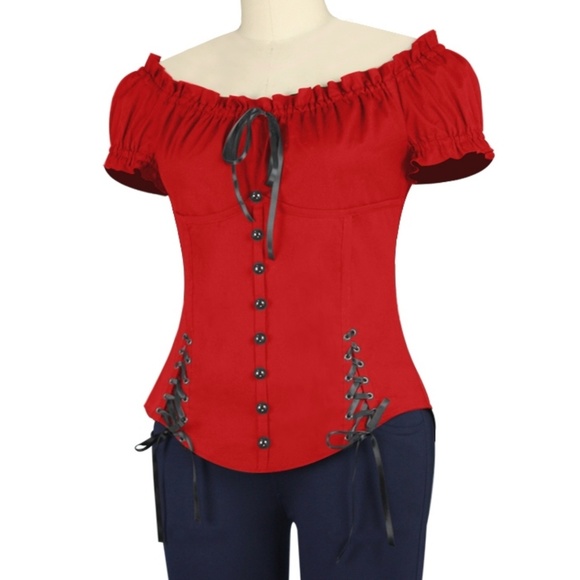 Plus Size Off Shoulder Pin Up Clothing Top Shirt - Picture 3 of 6